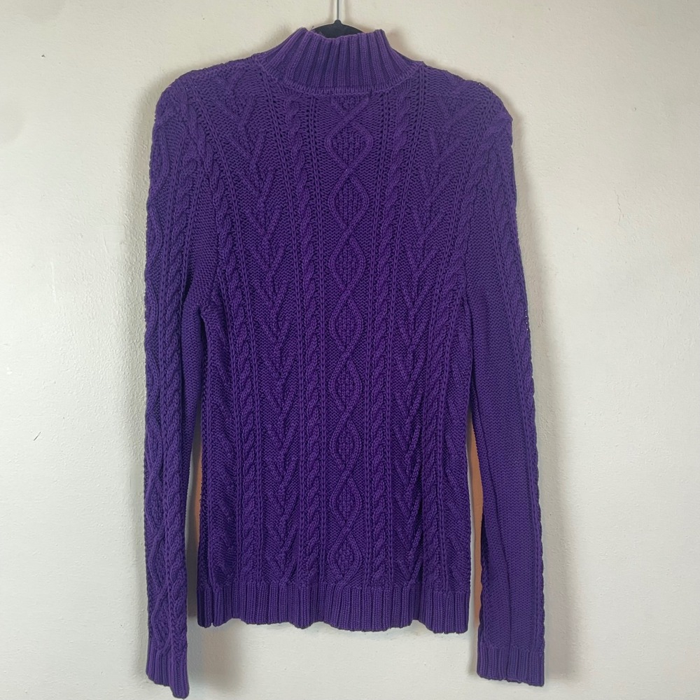 Chaps Purple Cable Knit Mock Neck Long Sleeve Cotton‎ Sweater Women's M - Picture 5 of 7